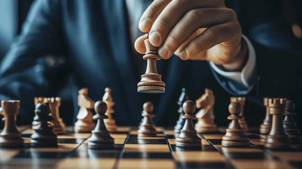 A person making a key move in a chess game, representing the significant business and operational impact of choosing between eLearning authoring tools like Articulate and Parta.