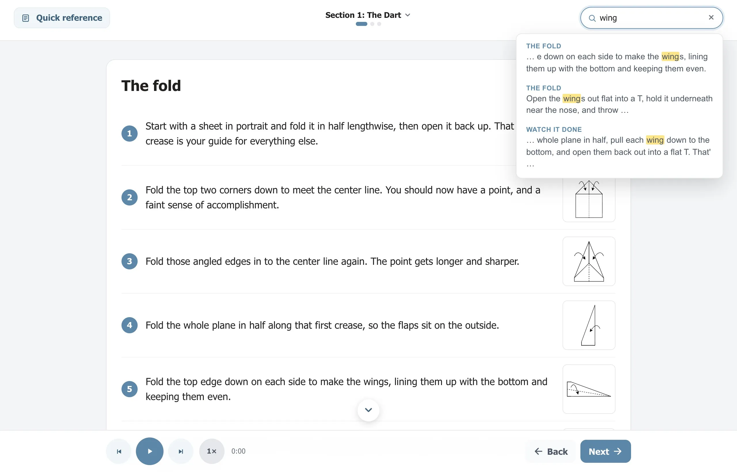 Type any word and search lands on the line where it's said.