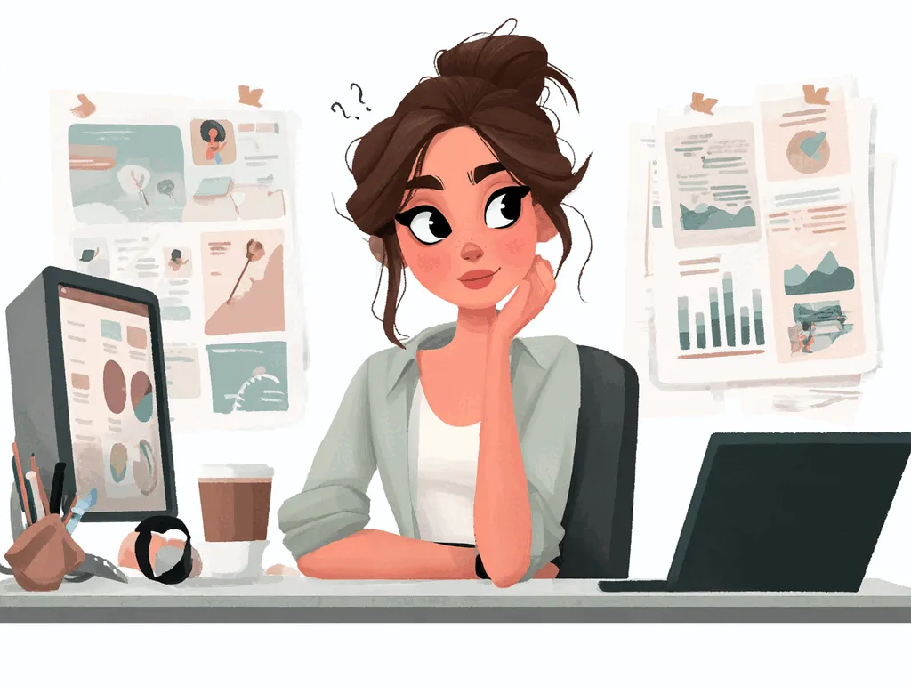Illustration of an apprentice comparing her own draft beside her mentor's edited version on screen, the side-by-side review that shows what you actually learn in an instructional design apprenticeship.