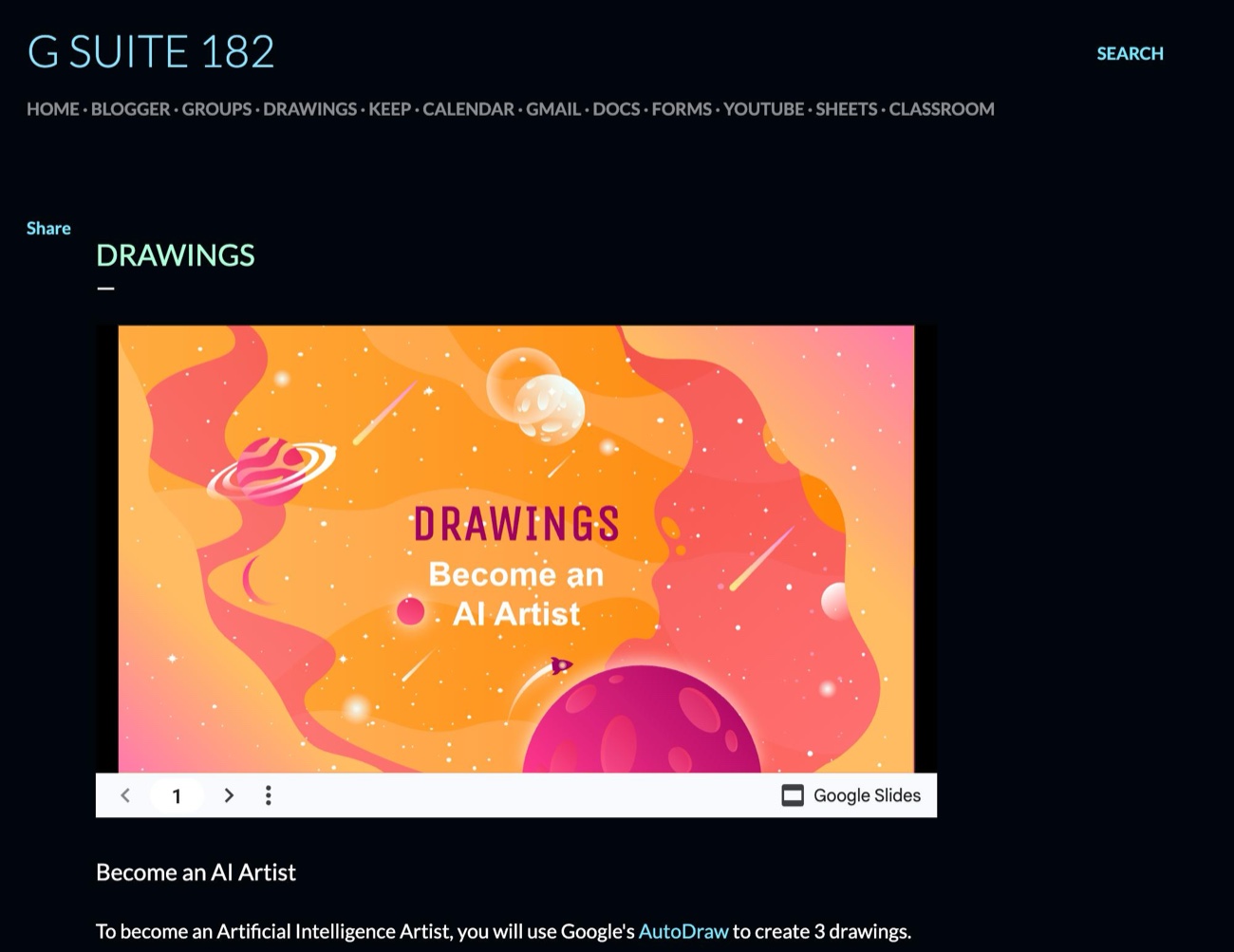 A G Suite 182 lesson: Become an AI Artist, teaching Google AutoDraw.